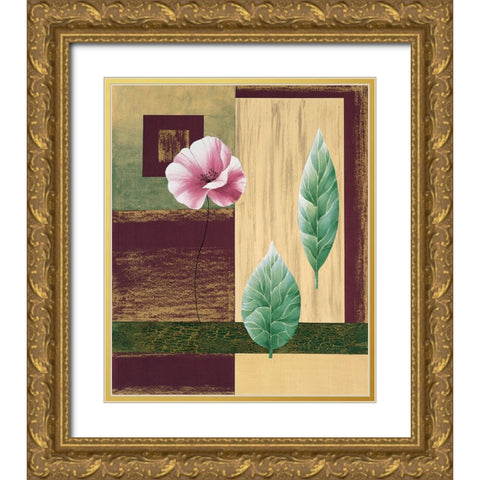 Coquelicots et feuilles I Gold Ornate Wood Framed Art Print with Double Matting by Boulez, Genevieve