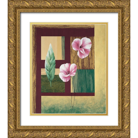 Coquelicots et feuilles II Gold Ornate Wood Framed Art Print with Double Matting by Boulez, Genevieve