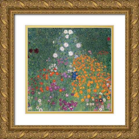 Flowery Garden Gold Ornate Wood Framed Art Print with Double Matting by Klimt, Gustav