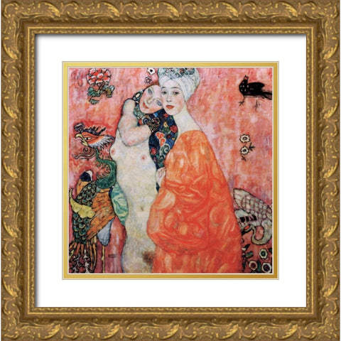 Le amiche Gold Ornate Wood Framed Art Print with Double Matting by Klimt, Gustav