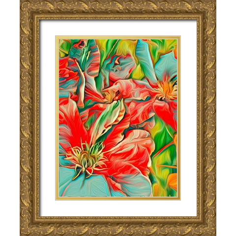 Clematis Color Gold Ornate Wood Framed Art Print with Double Matting by Bannon, Heidi