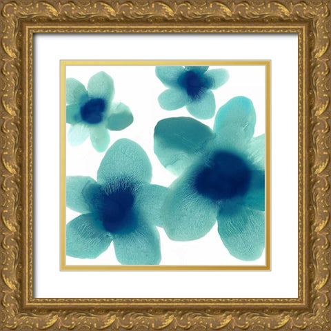 Aqua Blooms I Gold Ornate Wood Framed Art Print with Double Matting by Carlson, Hannah