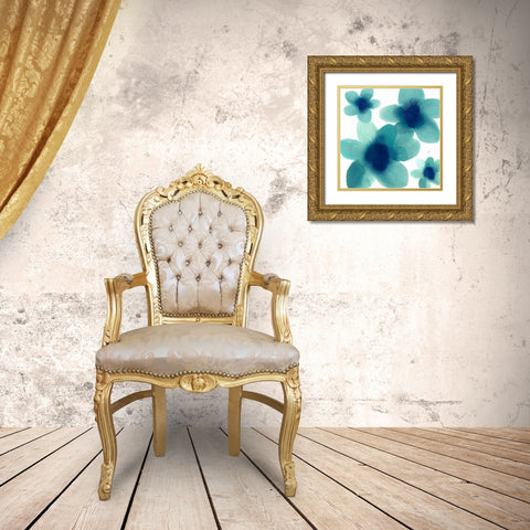 Aqua Blooms II Gold Ornate Wood Framed Art Print with Double Matting by Carlson, Hannah