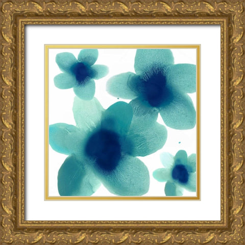 Aqua Blooms II Gold Ornate Wood Framed Art Print with Double Matting by Carlson, Hannah