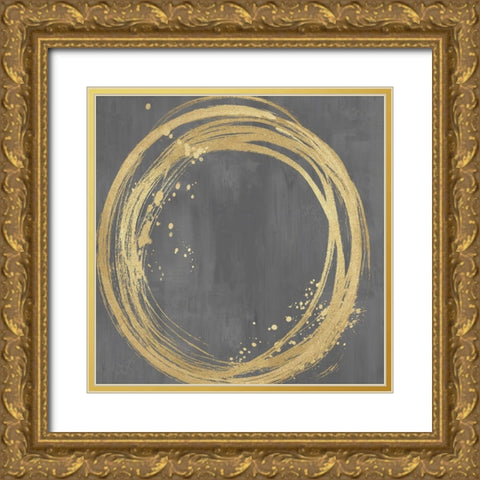 Circle Gold on Gray I Gold Ornate Wood Framed Art Print with Double Matting by Harris, Natalie