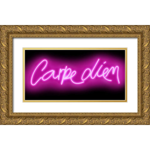 Neon Carpe Diem PB Gold Ornate Wood Framed Art Print with Double Matting by Carr, Hailey