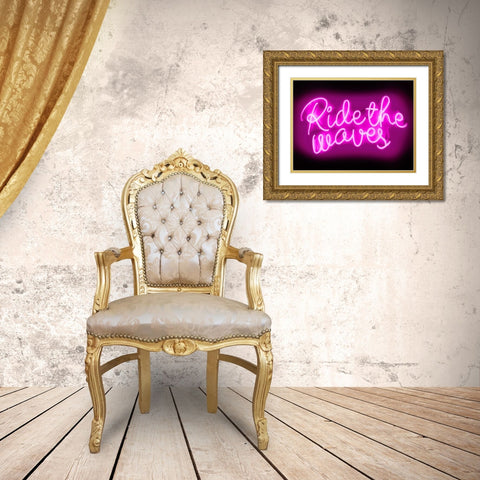 Neon Ride The Waves PB Gold Ornate Wood Framed Art Print with Double Matting by Carr, Hailey
