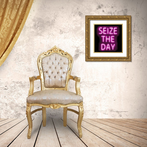 Neon Seize The Day PB Gold Ornate Wood Framed Art Print with Double Matting by Carr, Hailey