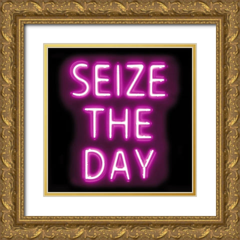 Neon Seize The Day PB Gold Ornate Wood Framed Art Print with Double Matting by Carr, Hailey