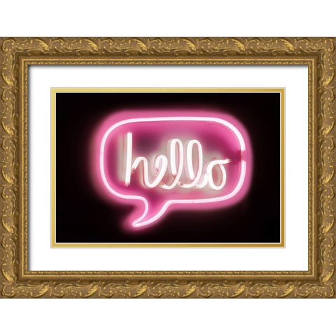 Neon Hello PB Gold Ornate Wood Framed Art Print with Double Matting by Carr, Hailey