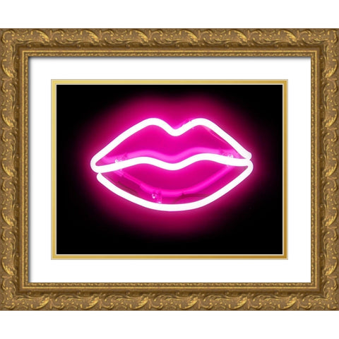 Neon Lips PB Gold Ornate Wood Framed Art Print with Double Matting by Carr, Hailey