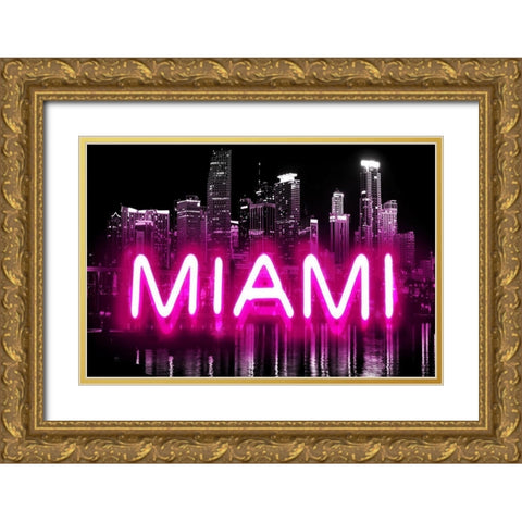 Neon Miami PB Gold Ornate Wood Framed Art Print with Double Matting by Carr, Hailey