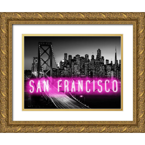 Neon San Francisco PB Gold Ornate Wood Framed Art Print with Double Matting by Carr, Hailey