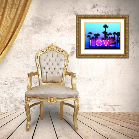 Neon Love Palms PB Gold Ornate Wood Framed Art Print with Double Matting by Carr, Hailey