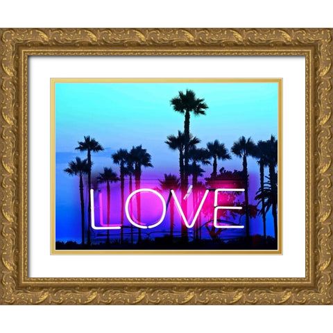 Neon Love Palms PB Gold Ornate Wood Framed Art Print with Double Matting by Carr, Hailey
