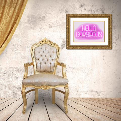 Neon Hello Gorgeous PW Gold Ornate Wood Framed Art Print with Double Matting by Carr, Hailey