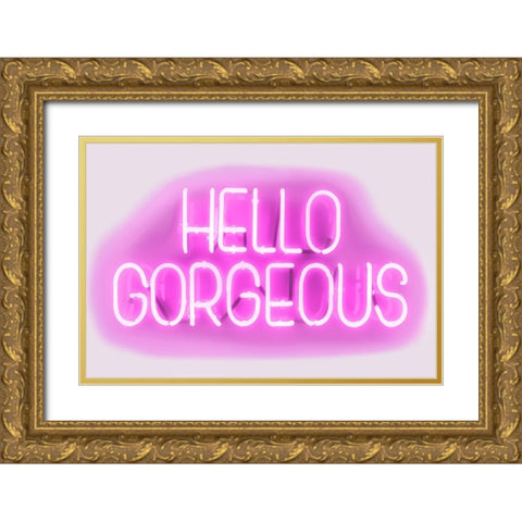 Neon Hello Gorgeous PW Gold Ornate Wood Framed Art Print with Double Matting by Carr, Hailey