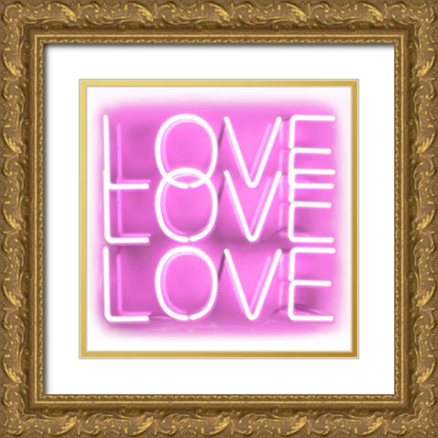 Neon Love Love Love PW Gold Ornate Wood Framed Art Print with Double Matting by Carr, Hailey