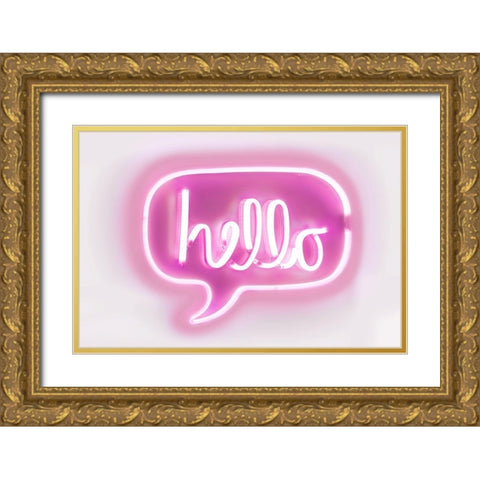 Neon Hello PW Gold Ornate Wood Framed Art Print with Double Matting by Carr, Hailey