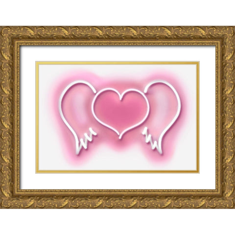 Neon Heart Wings PW Gold Ornate Wood Framed Art Print with Double Matting by Carr, Hailey
