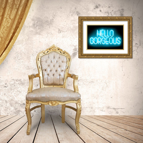 Neon Hello Gorgeous AB Gold Ornate Wood Framed Art Print with Double Matting by Carr, Hailey