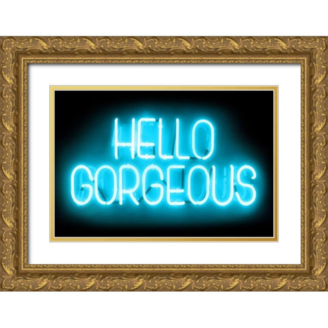 Neon Hello Gorgeous AB Gold Ornate Wood Framed Art Print with Double Matting by Carr, Hailey