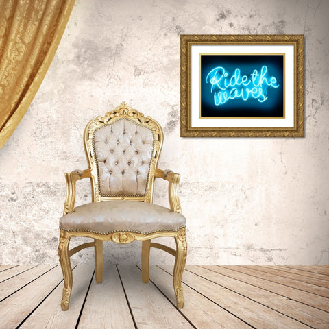Neon Ride The Waves AB Gold Ornate Wood Framed Art Print with Double Matting by Carr, Hailey