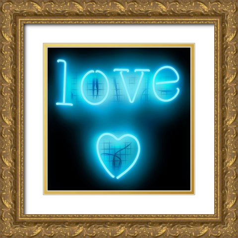 Neon Love Heart AB Gold Ornate Wood Framed Art Print with Double Matting by Carr, Hailey