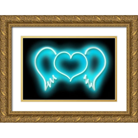 Neon Heart Wings AB Gold Ornate Wood Framed Art Print with Double Matting by Carr, Hailey