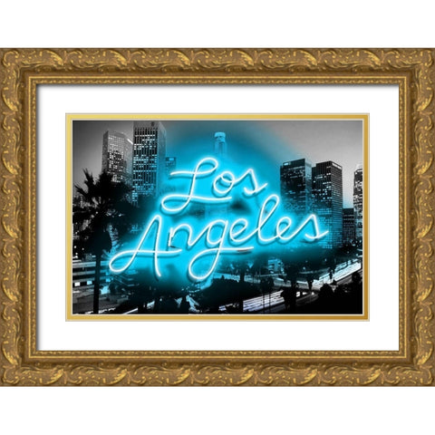 Neon Los Angeles AB Gold Ornate Wood Framed Art Print with Double Matting by Carr, Hailey
