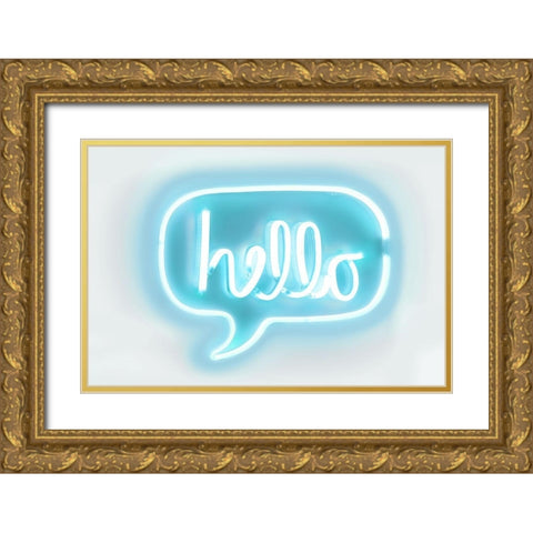 Neon Hello AW Gold Ornate Wood Framed Art Print with Double Matting by Carr, Hailey