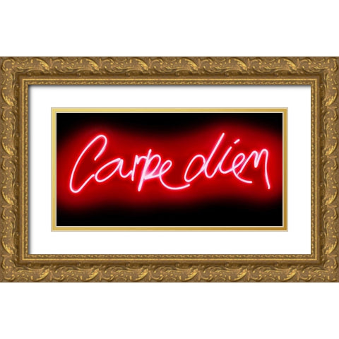 Neon Carpe Diem RB Gold Ornate Wood Framed Art Print with Double Matting by Carr, Hailey