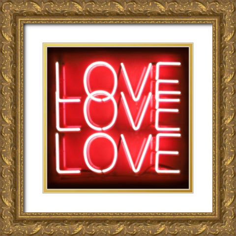 Neon Love Love Love RB Gold Ornate Wood Framed Art Print with Double Matting by Carr, Hailey