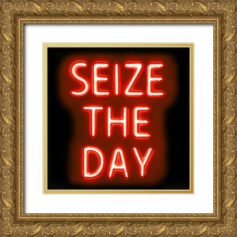 Neon Seize The Day RB Gold Ornate Wood Framed Art Print with Double Matting by Carr, Hailey