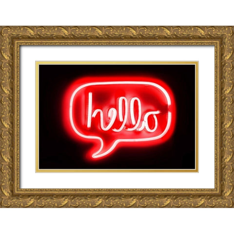 Neon Hello RB Gold Ornate Wood Framed Art Print with Double Matting by Carr, Hailey