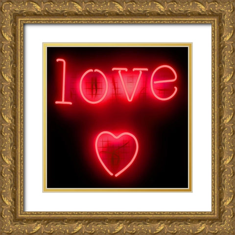 Neon Love Heart RB Gold Ornate Wood Framed Art Print with Double Matting by Carr, Hailey