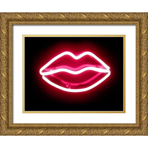 Neon Lips RB Gold Ornate Wood Framed Art Print with Double Matting by Carr, Hailey
