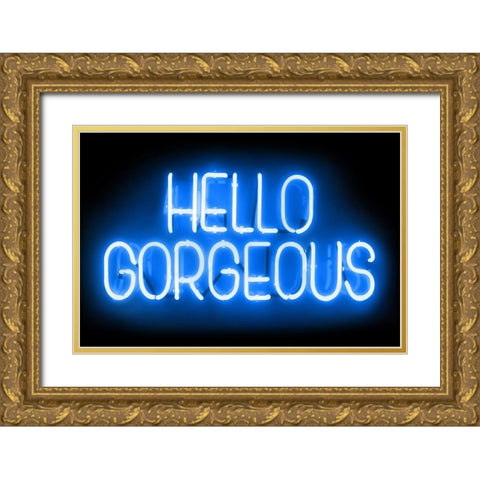 Neon Hello Gorgeous BB Gold Ornate Wood Framed Art Print with Double Matting by Carr, Hailey