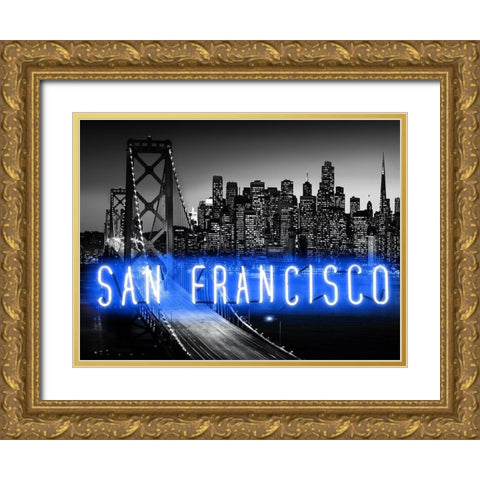 Neon San Francisco BB Gold Ornate Wood Framed Art Print with Double Matting by Carr, Hailey