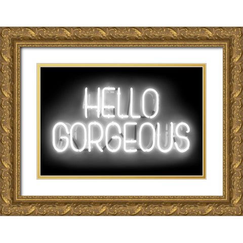 Neon Hello Gorgeous WB Gold Ornate Wood Framed Art Print with Double Matting by Carr, Hailey