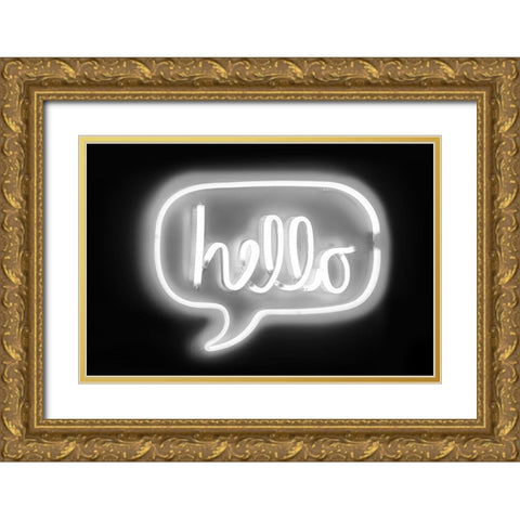 Neon Hello WB Gold Ornate Wood Framed Art Print with Double Matting by Carr, Hailey