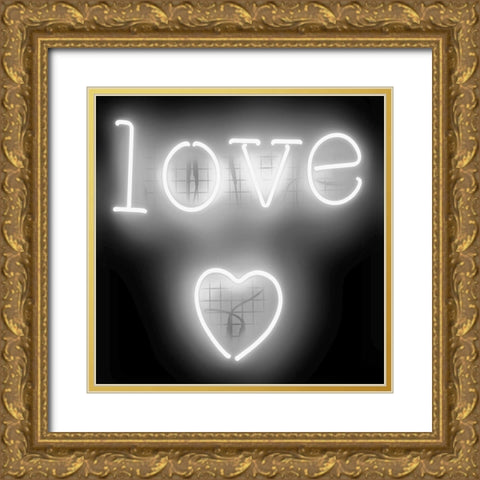 Neon Love Heart WB Gold Ornate Wood Framed Art Print with Double Matting by Carr, Hailey