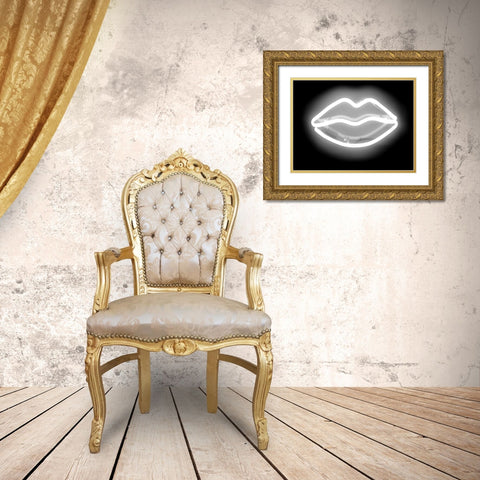Neon Lips WB Gold Ornate Wood Framed Art Print with Double Matting by Carr, Hailey
