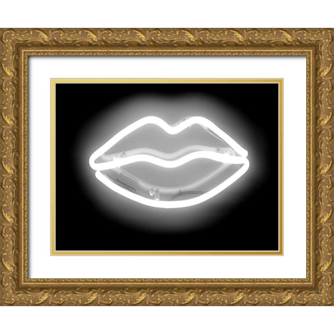Neon Lips WB Gold Ornate Wood Framed Art Print with Double Matting by Carr, Hailey