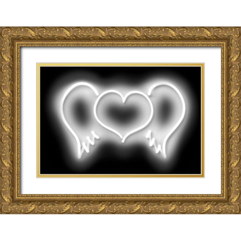 Neon Heart Wings WB Gold Ornate Wood Framed Art Print with Double Matting by Carr, Hailey