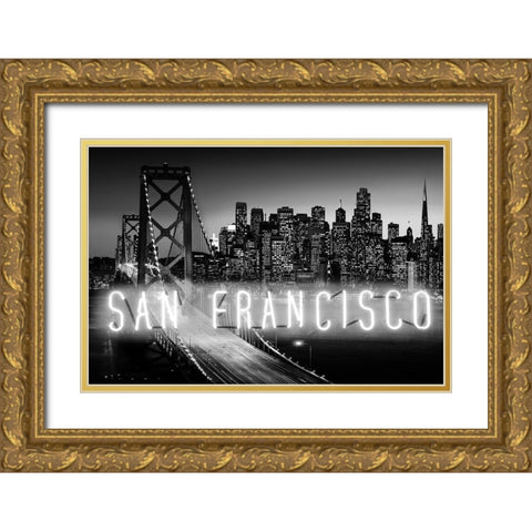 Neon San Francisco WB Gold Ornate Wood Framed Art Print with Double Matting by Carr, Hailey