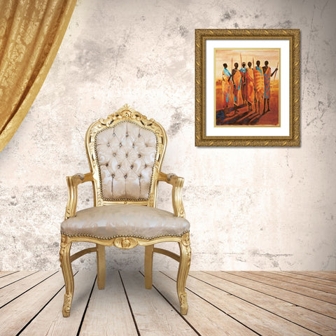 Les gardiens de la terre Gold Ornate Wood Framed Art Print with Double Matting by Beaumont, Jaques