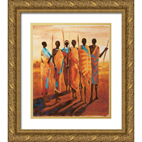 Les gardiens de la terre Gold Ornate Wood Framed Art Print with Double Matting by Beaumont, Jaques