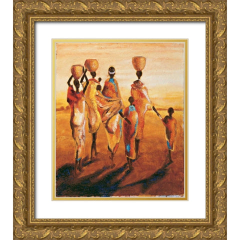 Meres et enfants Gold Ornate Wood Framed Art Print with Double Matting by Beaumont, Jaques