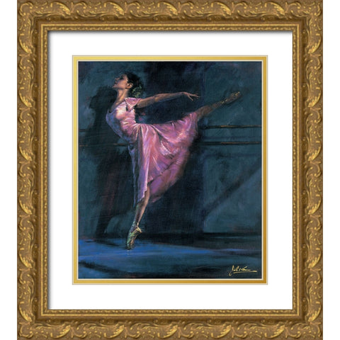 Deep Pink Gold Ornate Wood Framed Art Print with Double Matting by Kam, Jin G.